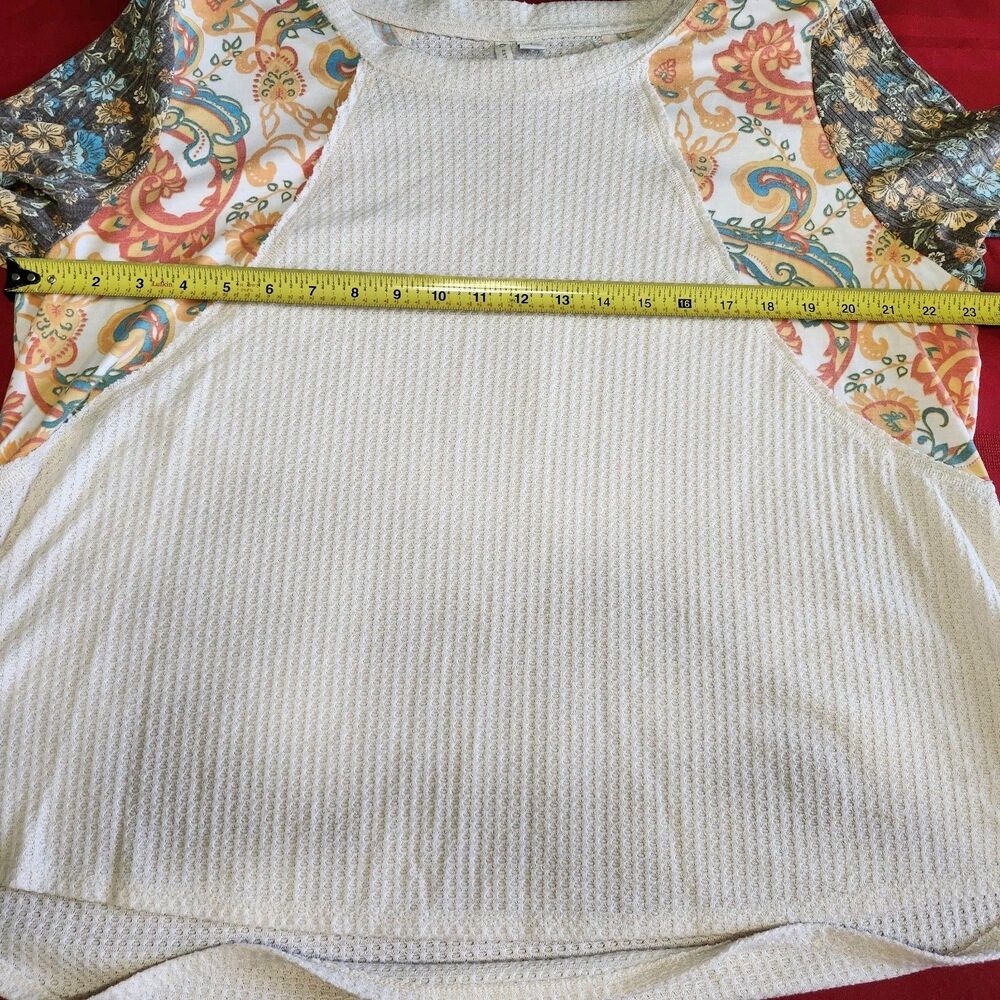 Cato Womens XL Floral Patchwork Waffle Knit Top Raglan Short Sleeve Boho - Picture 4 of 8
